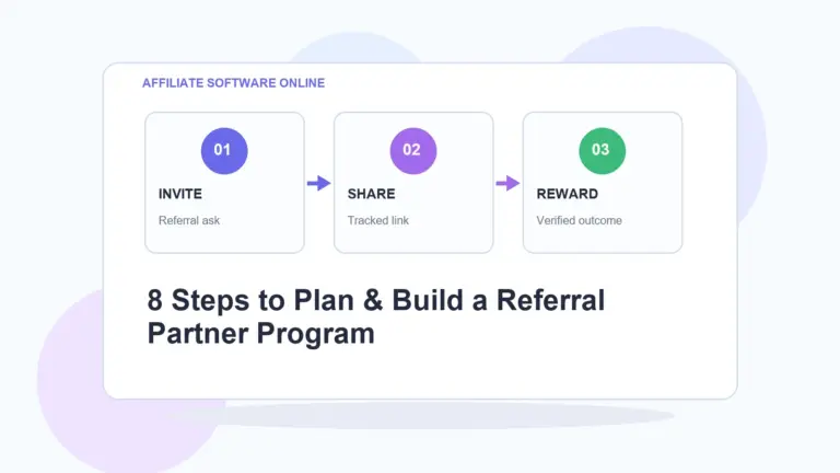 AffiliateSoftwareOnline infographic for 8 Steps to Plan & Build a Referral Partner Program