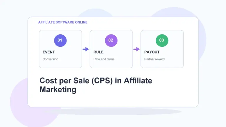 AffiliateSoftwareOnline infographic for Cost per Sale (CPS) in Affiliate Marketing